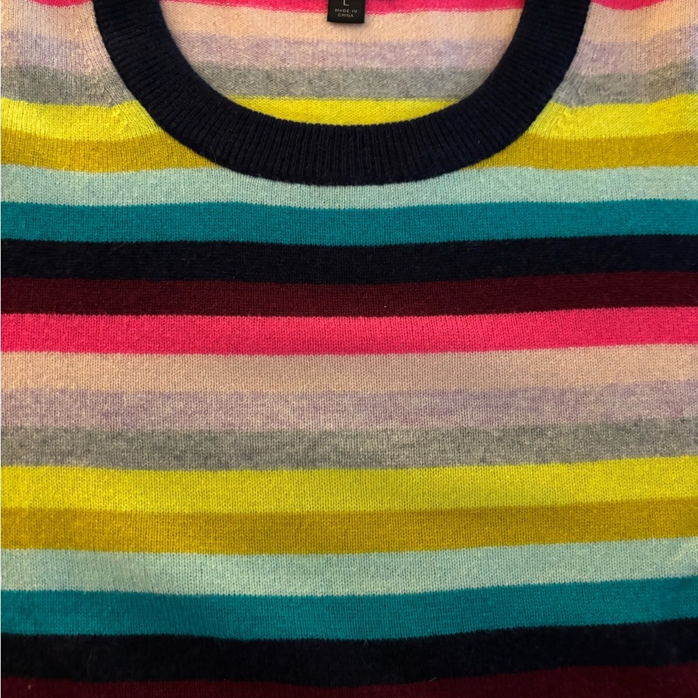 J. Crew Colorful Cashmere Striped Crewneck Sweater - Picture 3 of 5